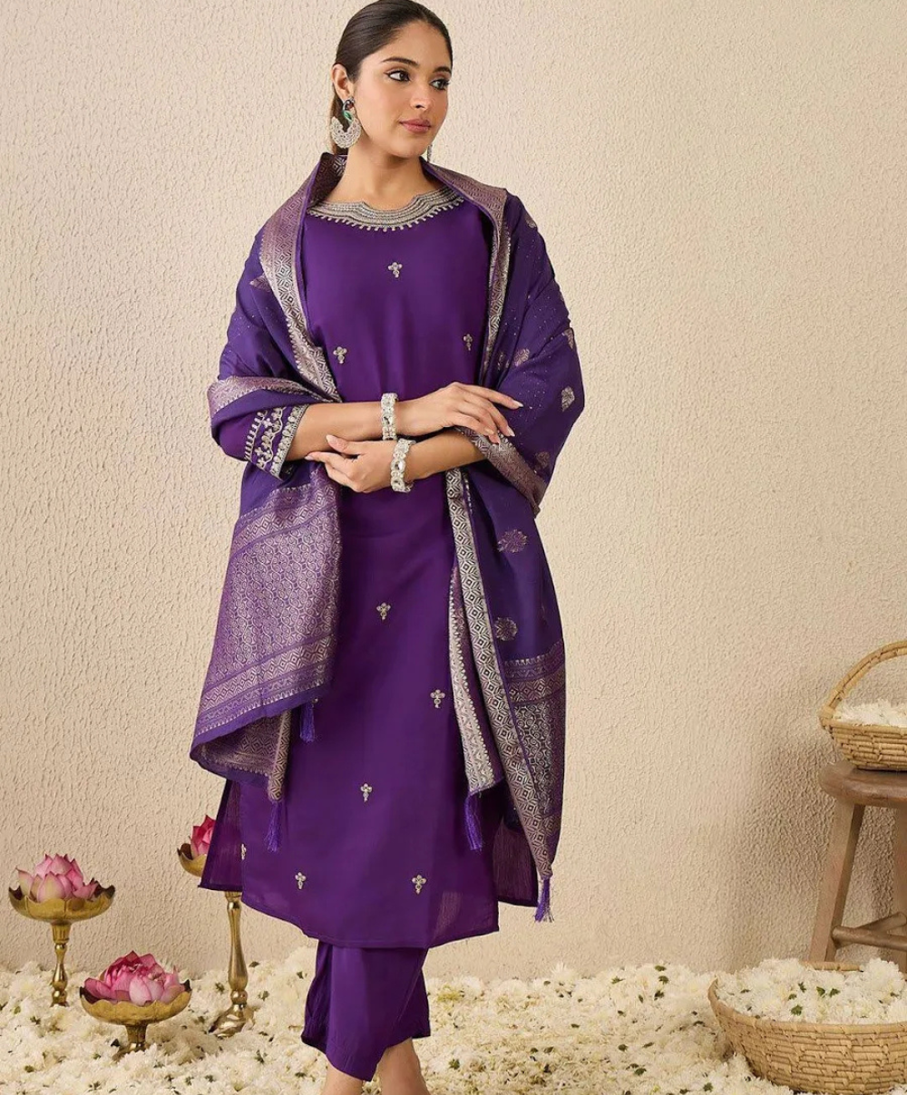 Purple Designer Kurta Set