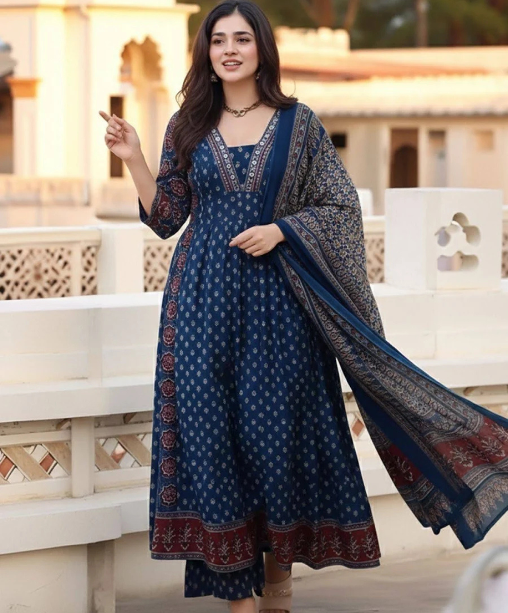 Blue Printed Kurta Set